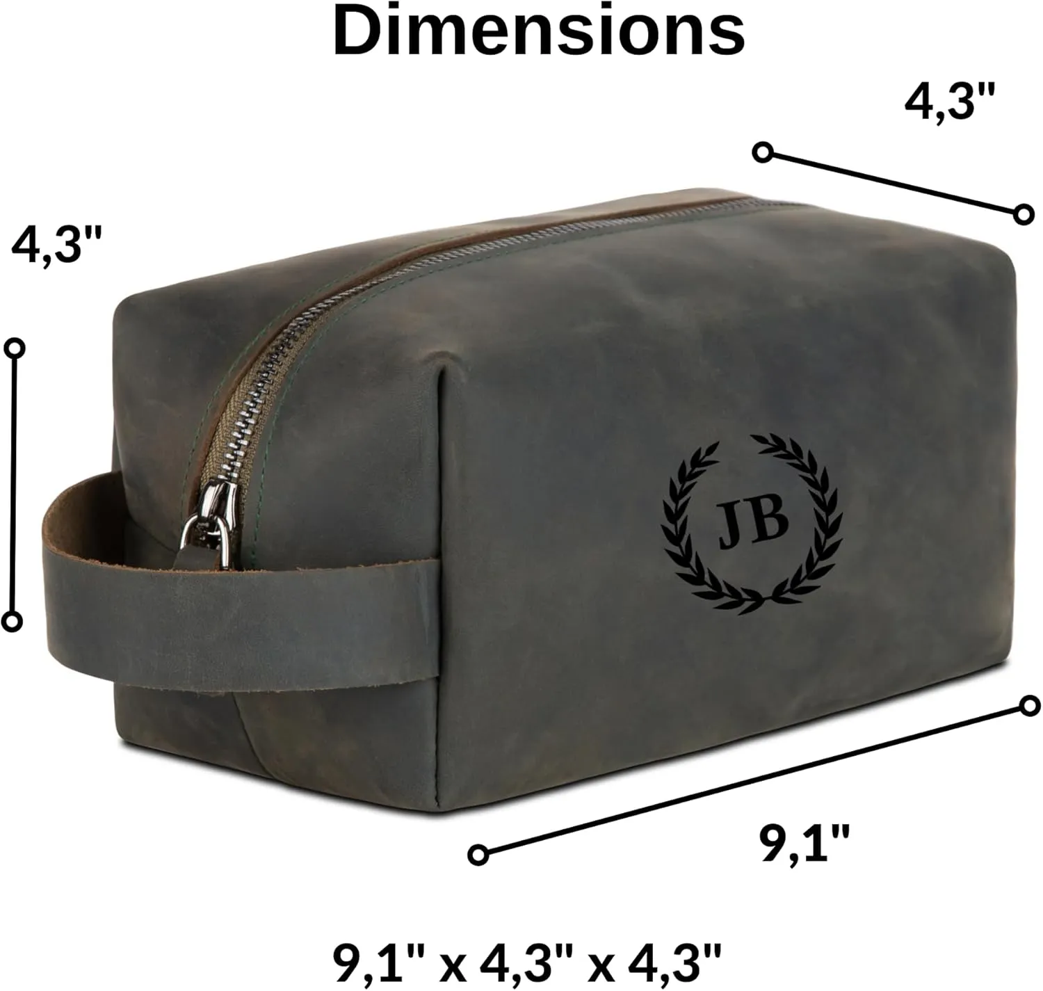Personalized Premium Genuine Leather Dopp Kit for Men - Handcrafted Toiletry Travel Bag with Monogram Option - Gift for Groomsmen, Father's Day, Anniversary, Wedding Gift for Groomsmen - Green