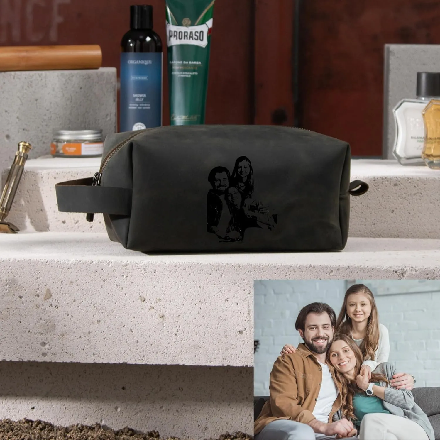 Personalized Premium Genuine Leather Dopp Kit for Men - Handcrafted Toiletry Travel Bag with Monogram Option - Gift for Groomsmen, Father's Day, Anniversary, Wedding Gift for Groomsmen - Green