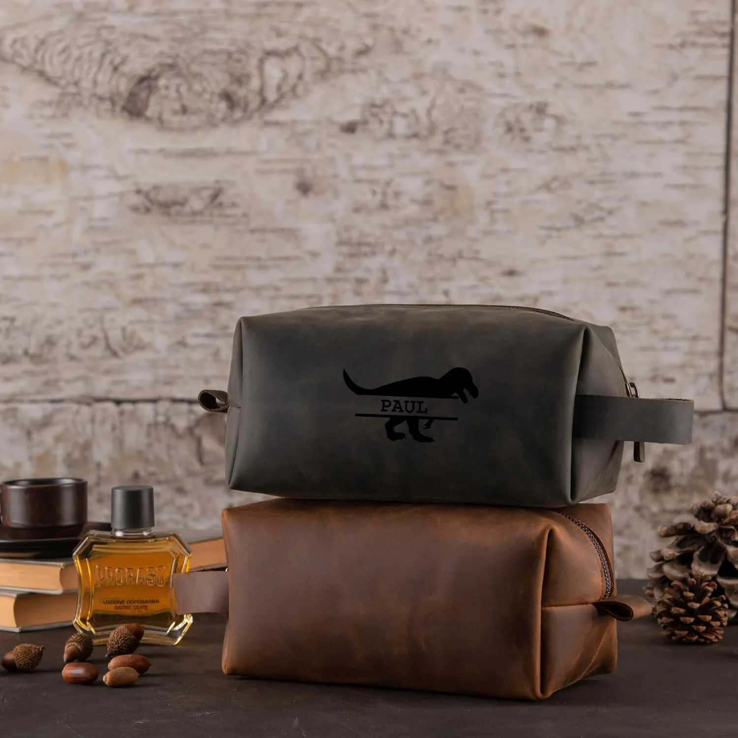 Personalized Premium Genuine Leather Dopp Kit for Men - Handcrafted Toiletry Travel Bag with Monogram Option - Gift for Groomsmen, Father's Day, Anniversary, Wedding Gift for Groomsmen - Green
