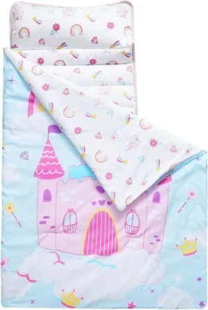 PHF Castle Toddler Nap Mat Set, with Removable Pillow for Toddler Girls, Soft and Lightweight for Daycare, Preschool, Travel, Kindergarten Sleeping Bag, Fits Ages 3-6 Years, Castle