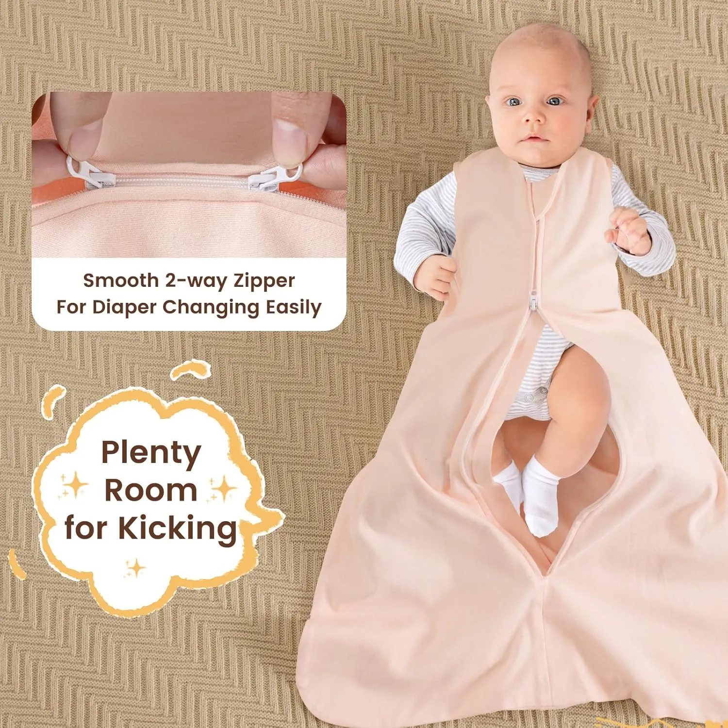 PHF Soft Baby Sleep Sack 6-12 Months 100% Cotton Wearable Blanket, 2-Way Zipper 0.5 TOG Toddler Sleeping Sack 3 Pack, Comfy Sleep Bag for Baby Boys Girls, Ice Cream (Medium)