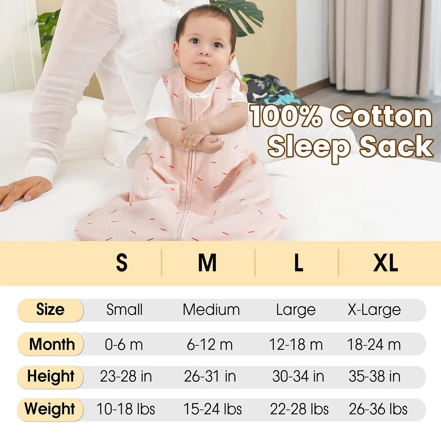 PHF Soft Baby Sleep Sack 6-12 Months 100% Cotton Wearable Blanket, 2-Way Zipper 0.5 TOG Toddler Sleeping Sack 3 Pack, Comfy Sleep Bag for Baby Boys Girls, Ice Cream (Medium)