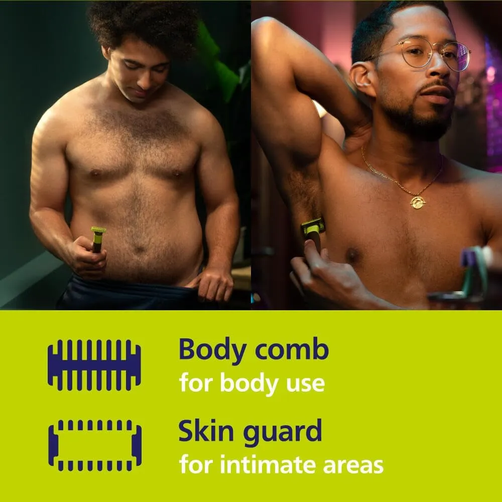 Philips Norelco OneBlade 360 with Connectivity Hybrid Face   Body, Electric Beard Trimmer, Shaver & Body Groomer with 360 Blade Tech, 1x360 Blade, 5-in-1 Comb, Body Kit, Travel Case, QP4631/90