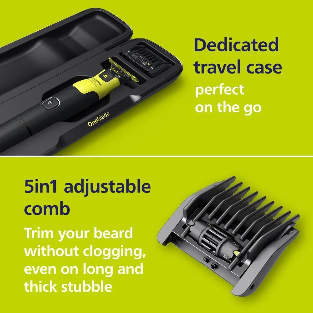 Philips Norelco OneBlade 360 with Connectivity Hybrid Face   Body, Electric Beard Trimmer, Shaver & Body Groomer with 360 Blade Tech, 1x360 Blade, 5-in-1 Comb, Body Kit, Travel Case, QP4631/90
