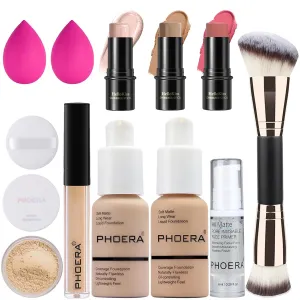 PHOERA Foundation 3-in-1 Contour Makeup Kit - Highlighter, Blush & Bronzer Sticks for Sculpting Cheeks (102 104 Fair-Light Contour/Nude Buff Beige #03,#09,#12)