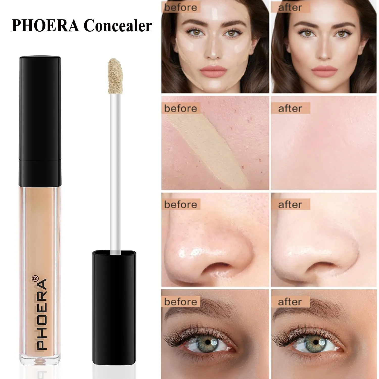 PHOERA Foundation 3-in-1 Contour Makeup Kit - Highlighter, Blush & Bronzer Sticks for Sculpting Cheeks (102 104 Fair-Light Contour/Nude Buff Beige #03,#09,#12)