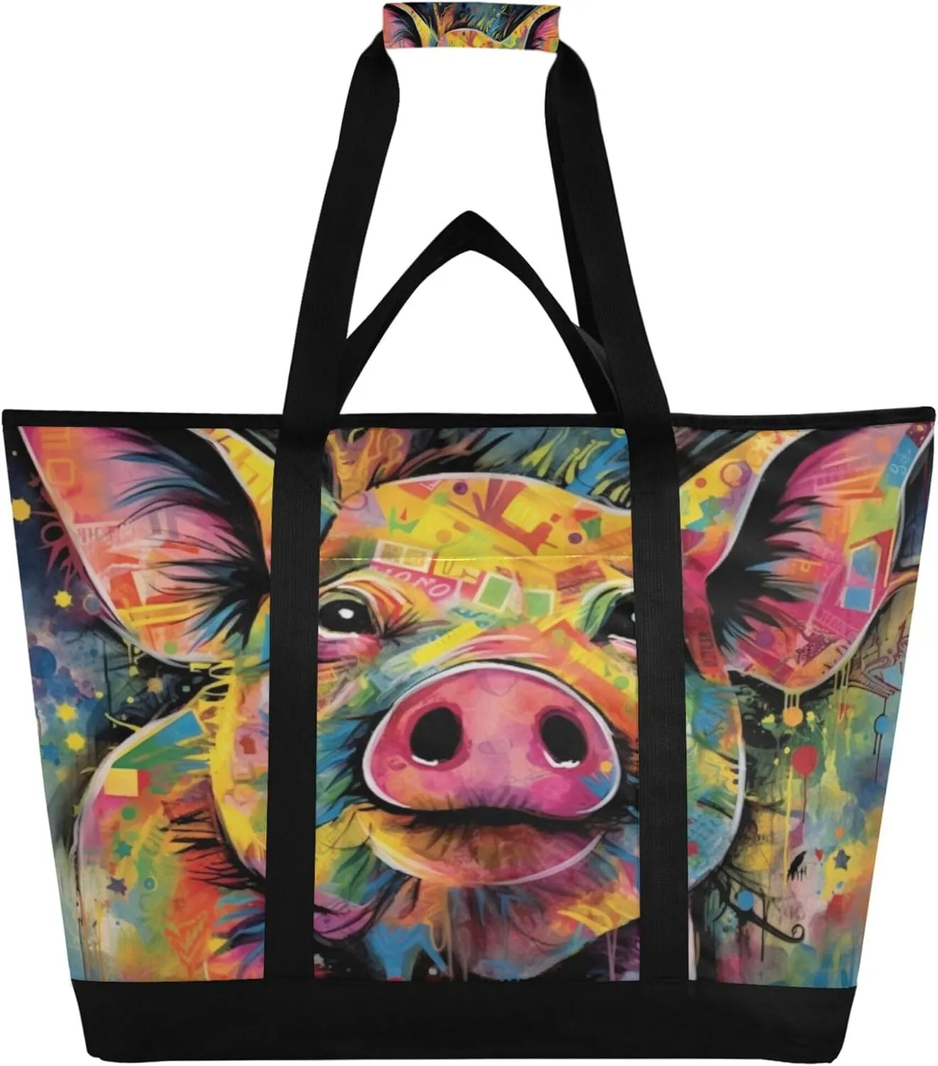 Pig Reusable Insulated Cooler Bag with Ice Pack Compartment - Large 47L Waterproof Thermal Grocery Tote for Picnic Beach Camping Lunch Storage