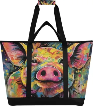 Pig Reusable Insulated Cooler Bag with Ice Pack Compartment - Large 47L Waterproof Thermal Grocery Tote for Picnic Beach Camping Lunch Storage