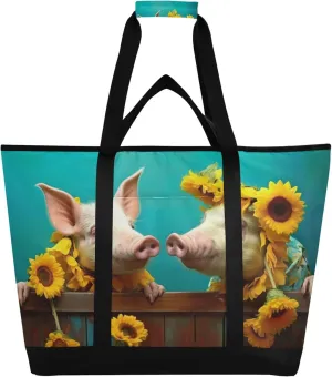 Pig Reusable Insulated Cooler Bag with Ice Pack Compartment - Large 47L Waterproof Thermal Grocery Tote for Picnic Beach Camping Lunch Storage