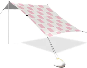 Pink Check Designed UPF50  Protection Foldable Beach Cabana Easy Setup Large Sun Shade with Sturdy Poles, Sandbags and Shovel for Family Travel sombrillas para el sol Playa