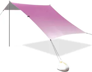 Pink Gradient Designed UPF50  Foldable Beach Canopy Easy Setup Portable Sun Shelter with Sandbags & Sand Shovel for Family Trips, Picnics & Camping Sombra para Playa