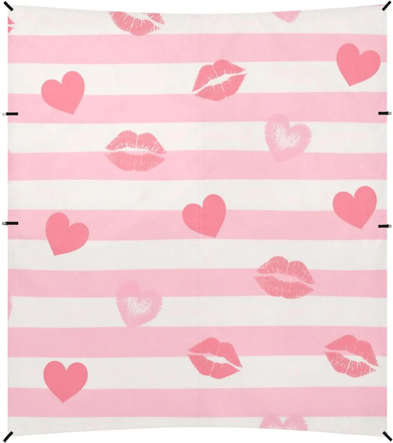 Pink White Stripes Heart Lip Love Foldable Beach Cabana UPF50 Lightweight Outdoor Sun Shade with Sandbags, Sand Shovel, Poles for Family Travel