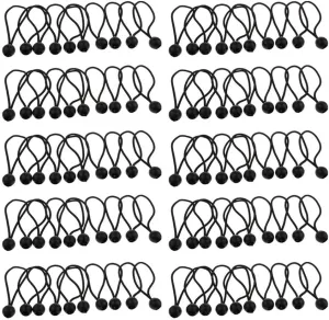 pistro 100pcs 162mm/6.3" Ball Bungee Cord Tarp Tie Down Strap Canopy White/Black