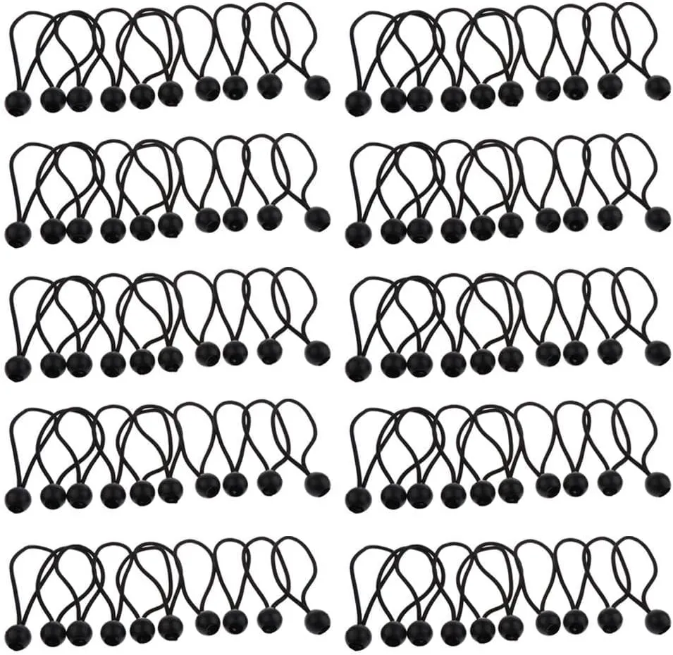 pistro 100pcs 162mm/6.3" Ball Bungee Cord Tarp Tie Down Strap Canopy White/Black