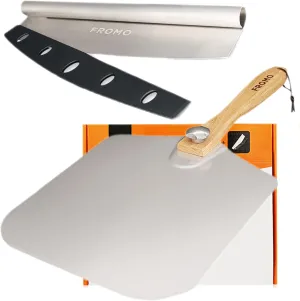 Pizza Peel Set 14" x 12" Inch Premium Large Aluminum Paddle Metal Shovel with Foldable Wood Handle, 14" Cutter Rocker Blade. Gift for Homemade Baking Lovers like Pizza, Bread and Pastries