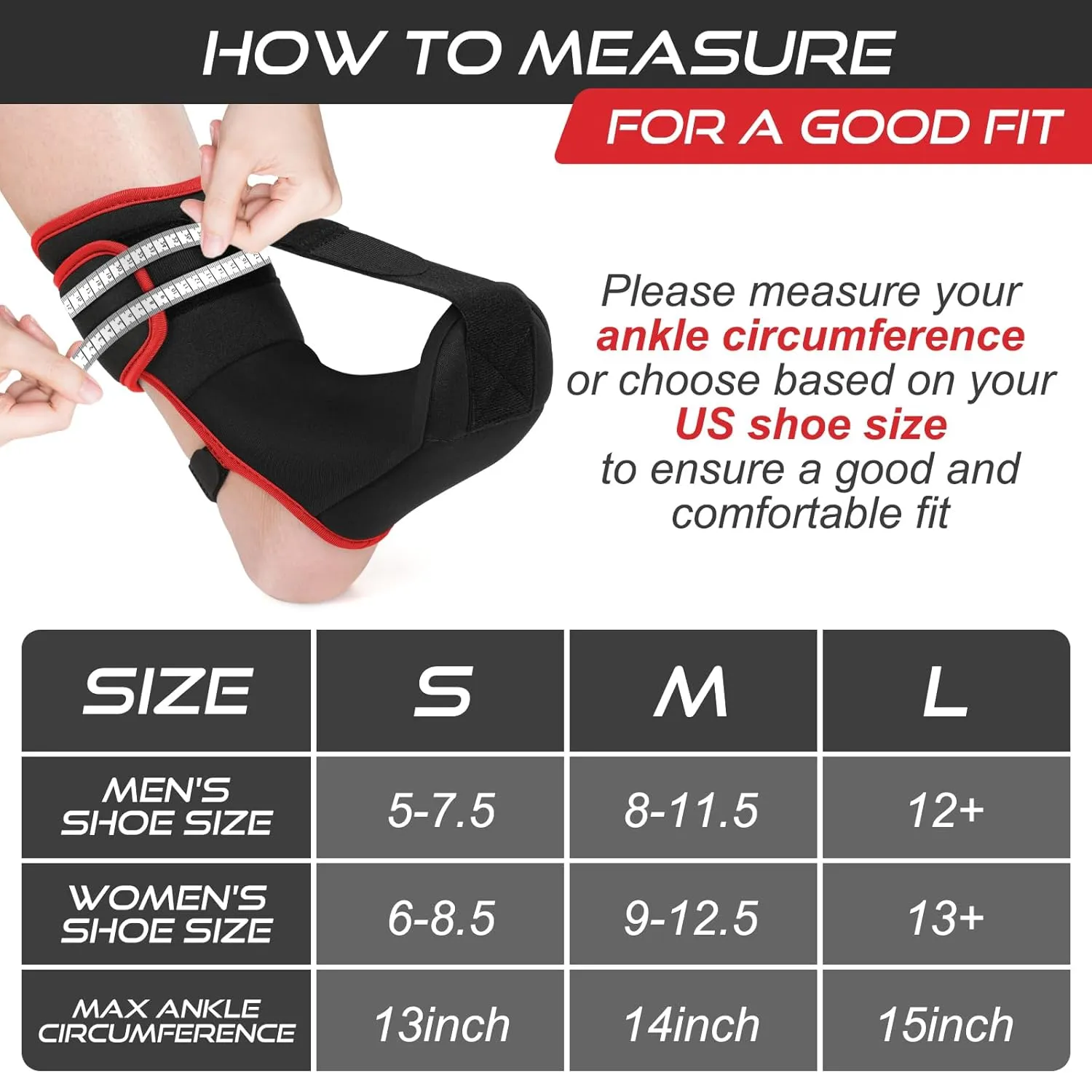 Plantar Fasciitis Night Splint Sock: Soft Plantar Fasciitis Brace with Arch Support for Sleeping Achilles Tendonitis Foot Drop Heel Pain - Plantar Fasciitis Relief for Women and Men Black-Red (Medium)