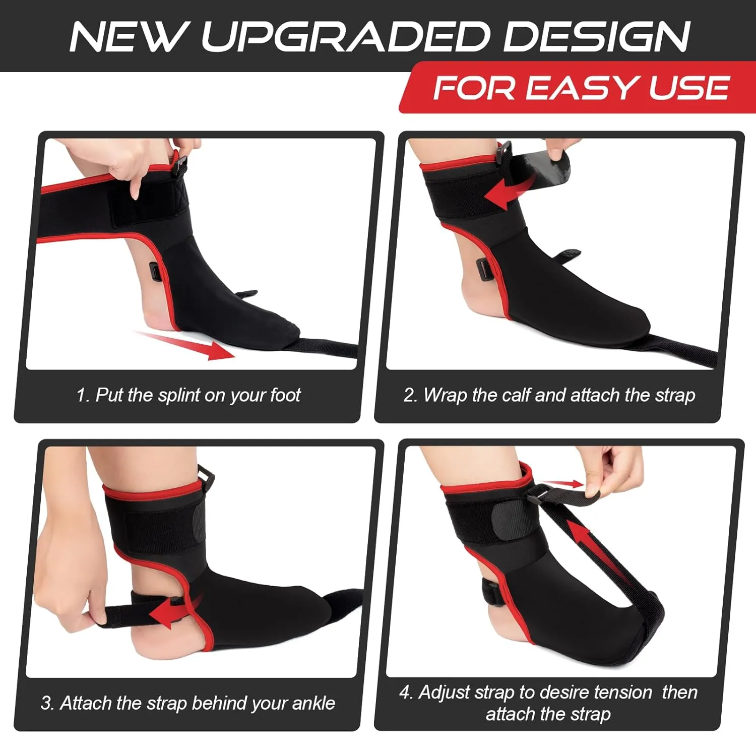 Plantar Fasciitis Night Splint Sock: Soft Plantar Fasciitis Brace with Arch Support for Sleeping Achilles Tendonitis Foot Drop Heel Pain - Plantar Fasciitis Relief for Women and Men Black-Red (Medium)