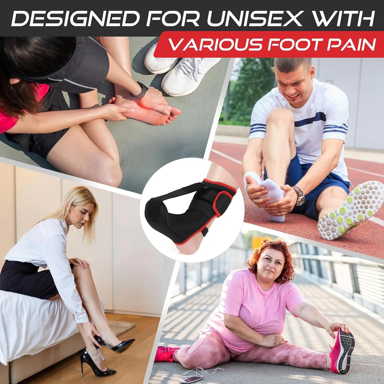 Plantar Fasciitis Night Splint Sock: Soft Plantar Fasciitis Brace with Arch Support for Sleeping Achilles Tendonitis Foot Drop Heel Pain - Plantar Fasciitis Relief for Women and Men Black-Red (Medium)