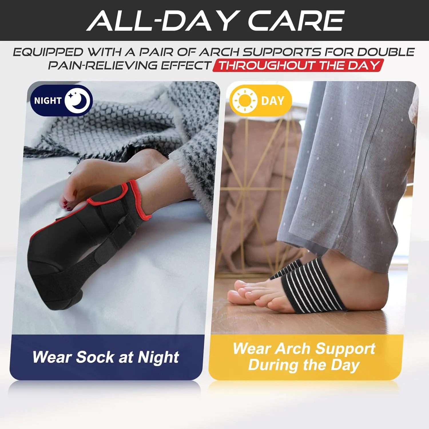Plantar Fasciitis Night Splint Sock: Soft Plantar Fasciitis Brace with Arch Support for Sleeping Achilles Tendonitis Foot Drop Heel Pain - Plantar Fasciitis Relief for Women and Men Black-Red (Medium)