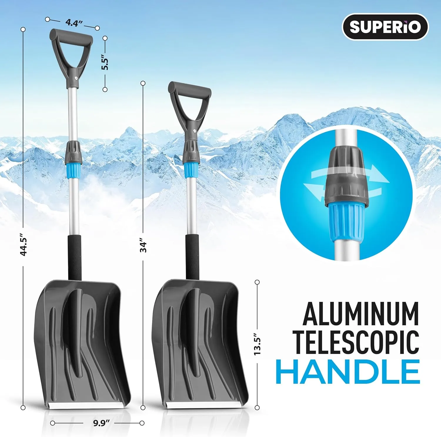 Plastic Snow Shovel for Car Folding Collapsible Emergency Shovel for Driveway Snow Removal with Metal Extendable Handle Black - Superio