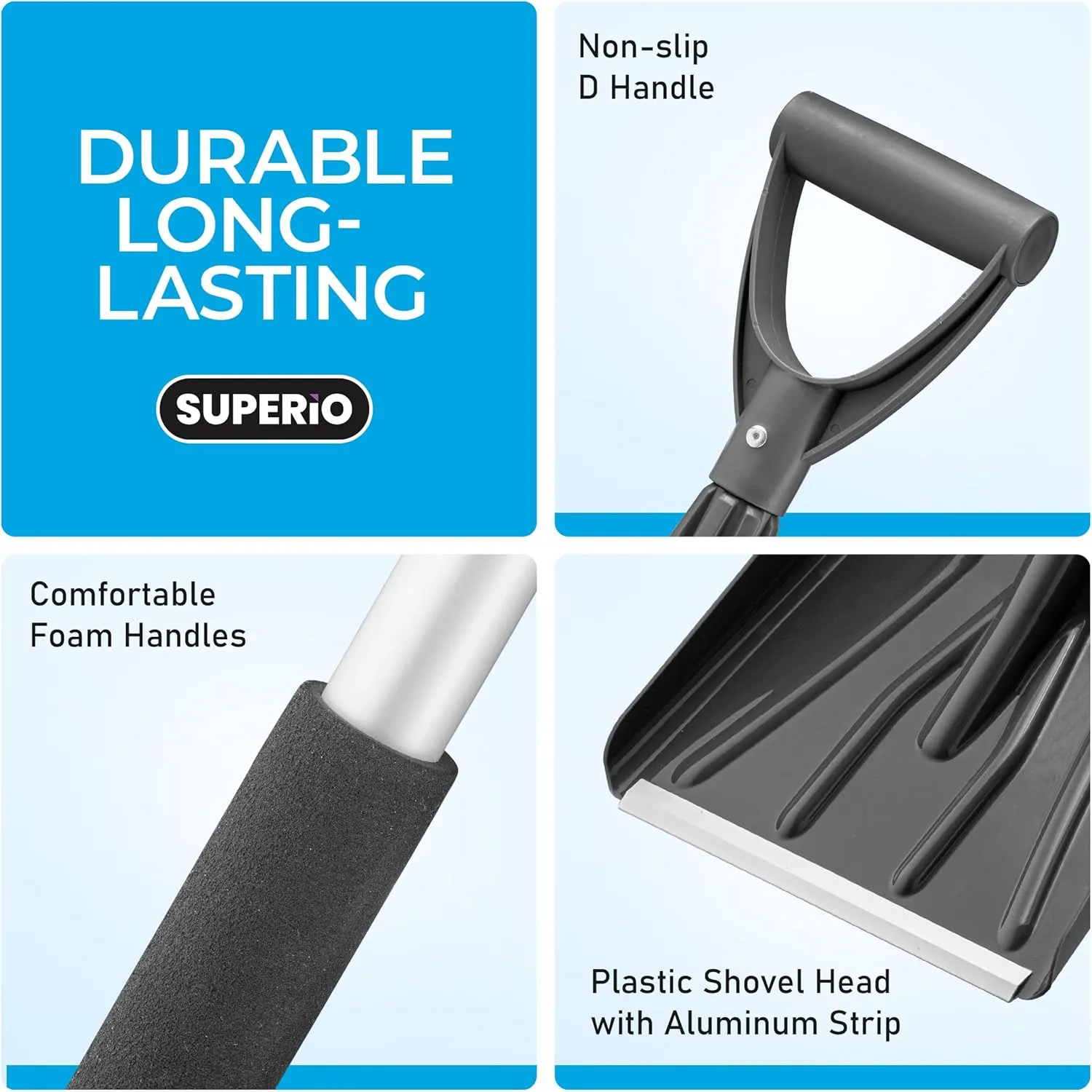 Plastic Snow Shovel for Car Folding Collapsible Emergency Shovel for Driveway Snow Removal with Metal Extendable Handle Black - Superio