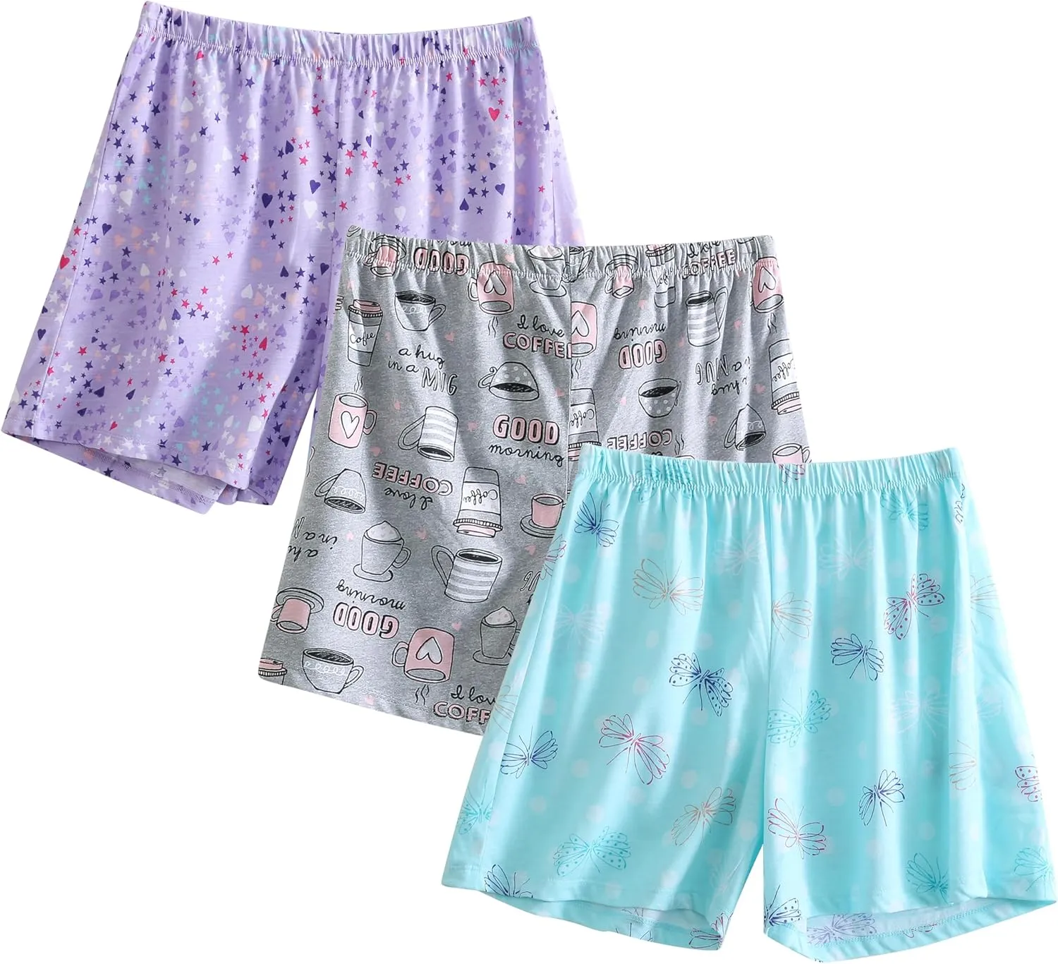 PNAEONG 3 Pack: Womens Pajamas Shorts Set Soft Elastic Waist Lounge Shorts Printed PJ Bottoms