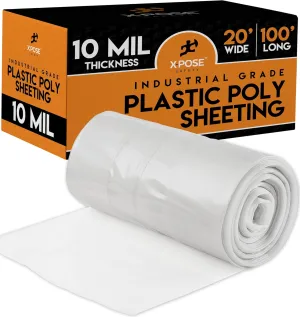 Poly Sheeting - 10 Mil Thick Frosted Plastic Tarp Waterproof Vapor and Dust Protective Equipment Cover, Construction and Industrial Use - by Xpose Safety (20' x 100')