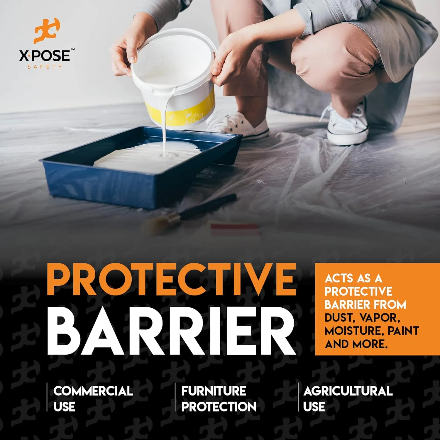 Poly Sheeting - 10 Mil Thick Frosted Plastic Tarp Waterproof Vapor and Dust Protective Equipment Cover, Construction and Industrial Use - by Xpose Safety (20' x 100')