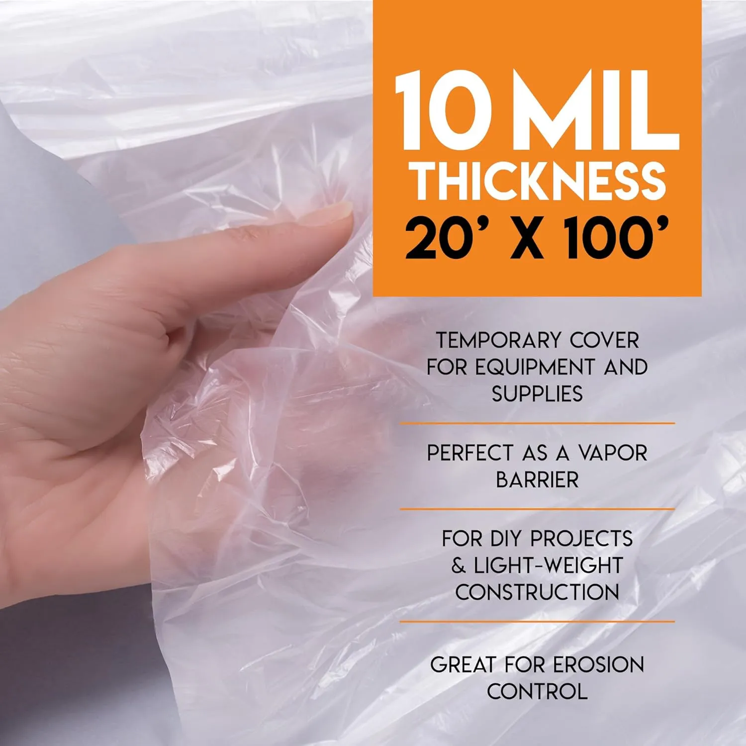 Poly Sheeting - 10 Mil Thick Frosted Plastic Tarp Waterproof Vapor and Dust Protective Equipment Cover, Construction and Industrial Use - by Xpose Safety (20' x 100')