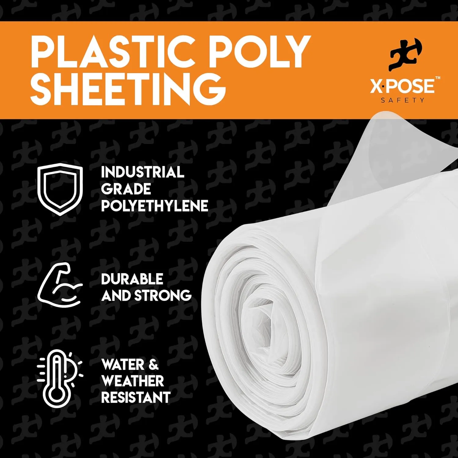 Poly Sheeting - 10 Mil Thick Frosted Plastic Tarp Waterproof Vapor and Dust Protective Equipment Cover, Construction and Industrial Use - by Xpose Safety (20' x 100')
