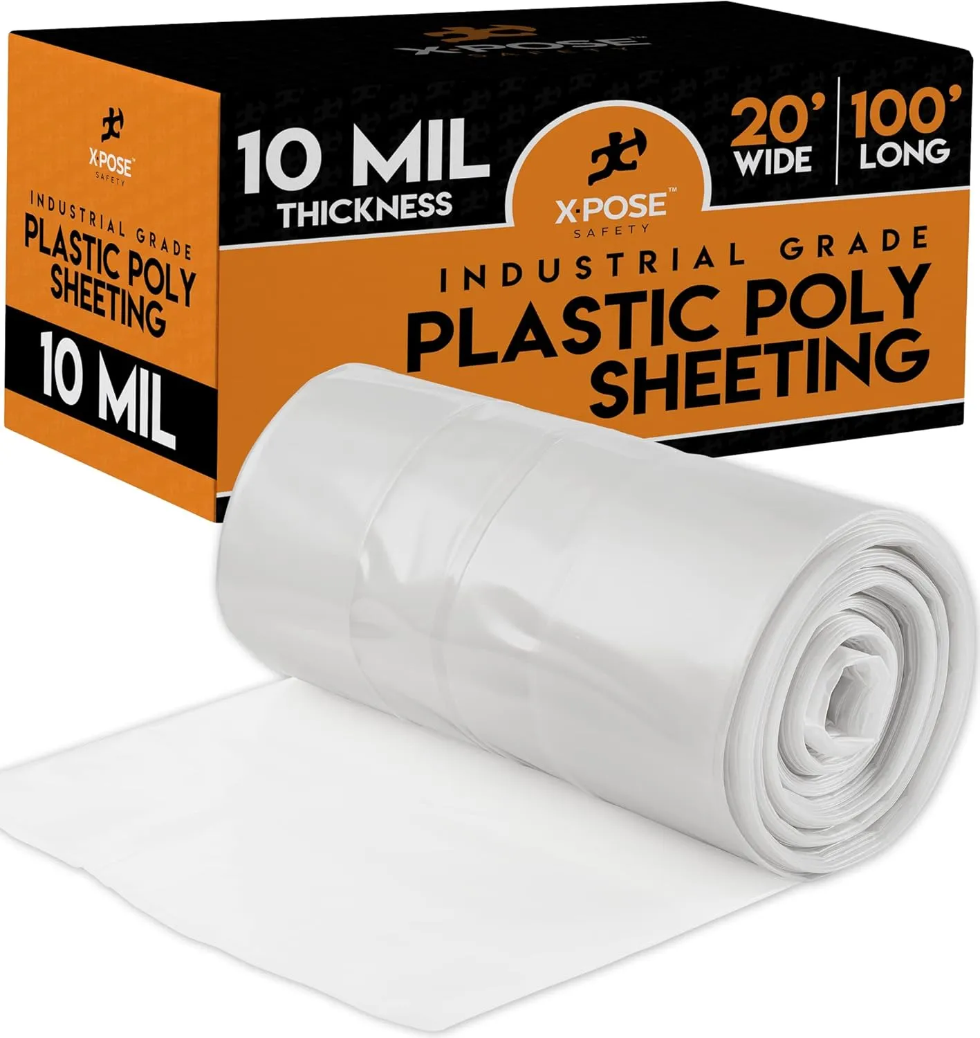 Poly Sheeting - 10 Mil Thick Frosted Plastic Tarp Waterproof Vapor and Dust Protective Equipment Cover, Construction and Industrial Use - by Xpose Safety (20' x 100')