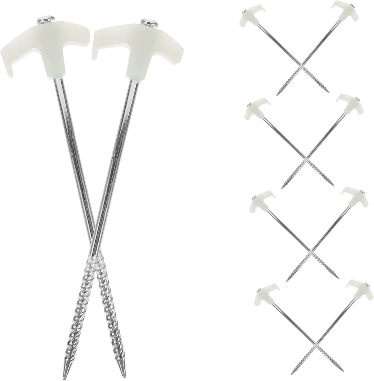 POPETPOP 10Pcs Heavy Duty Stainless Steel Tent Pegs for Outdoor Camping Durable Spiral Design Stakes for Tents Awnings Stable Ground Fixing for