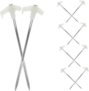 POPETPOP 10Pcs Heavy Duty Stainless Steel Tent Pegs for Outdoor Camping Durable Spiral Design Stakes for Tents Awnings Stable Ground Fixing for