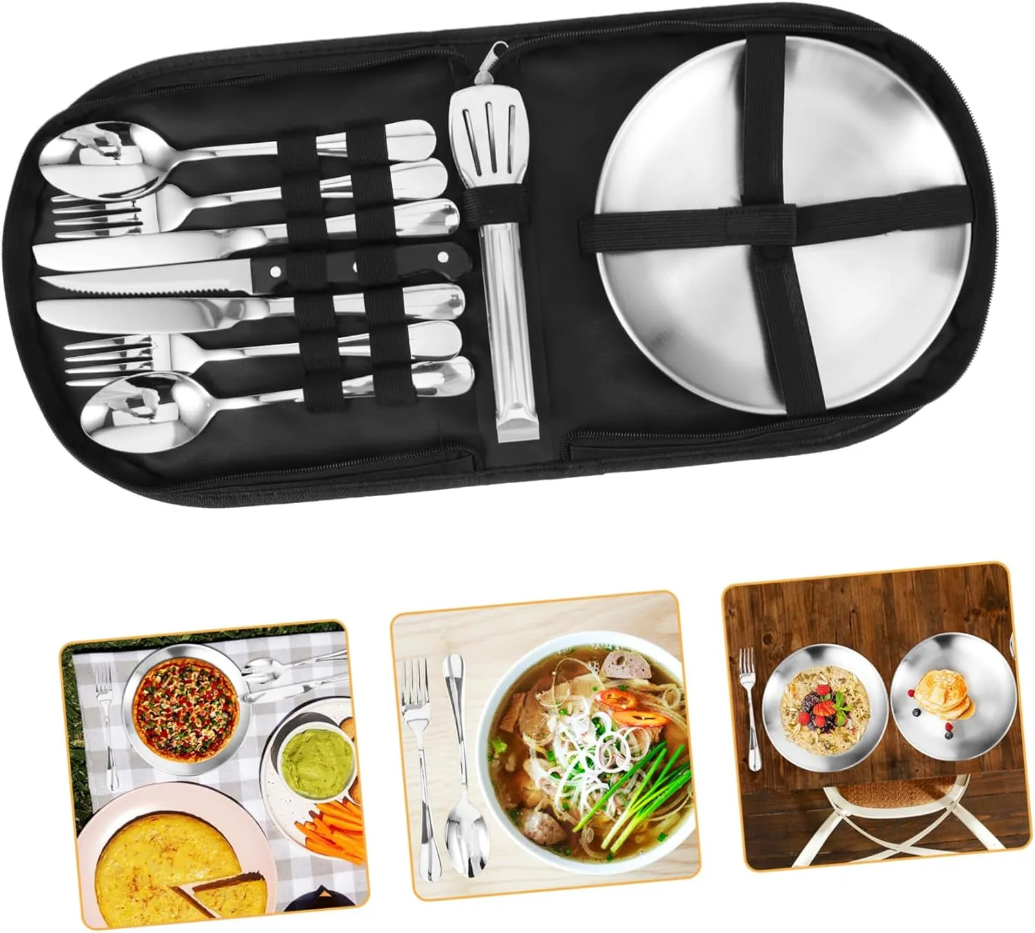 POPETPOP 1set Portable Stainless Steel Camping Cutlery Set Outdoor Tableware Kit for Hiking and Picnic Multi-functional Travel Utensil Set Smooth Surface