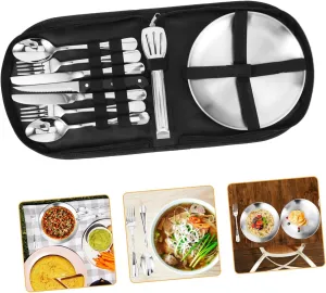 POPETPOP 1set Portable Stainless Steel Camping Cutlery Set Outdoor Tableware Kit for Hiking and Picnic Multi-functional Travel Utensil Set Smooth Surface