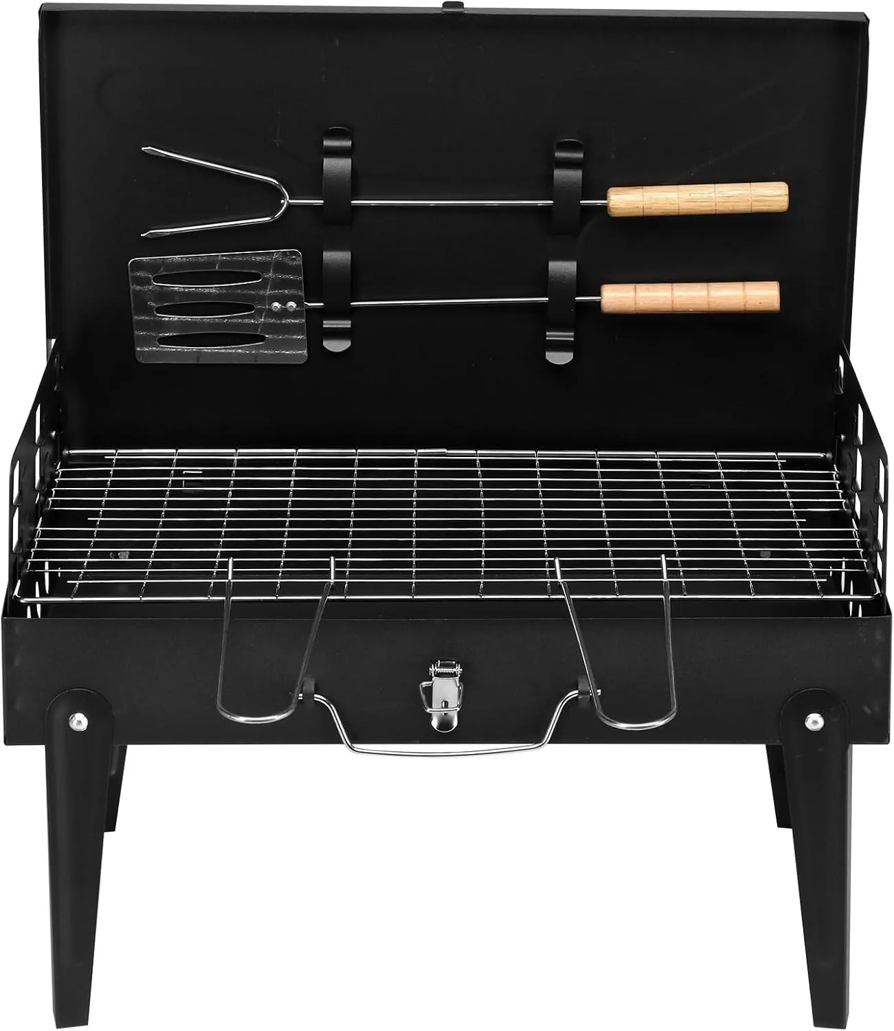 Portable Charcoal Grill, Outdoor Barbecue Grill, Foldable Camping BBQ Suitcase Grill for Outdoor Camping Picnics Backyard Garden Beach Patio Grilling, 16.7x10x17.7in, Black