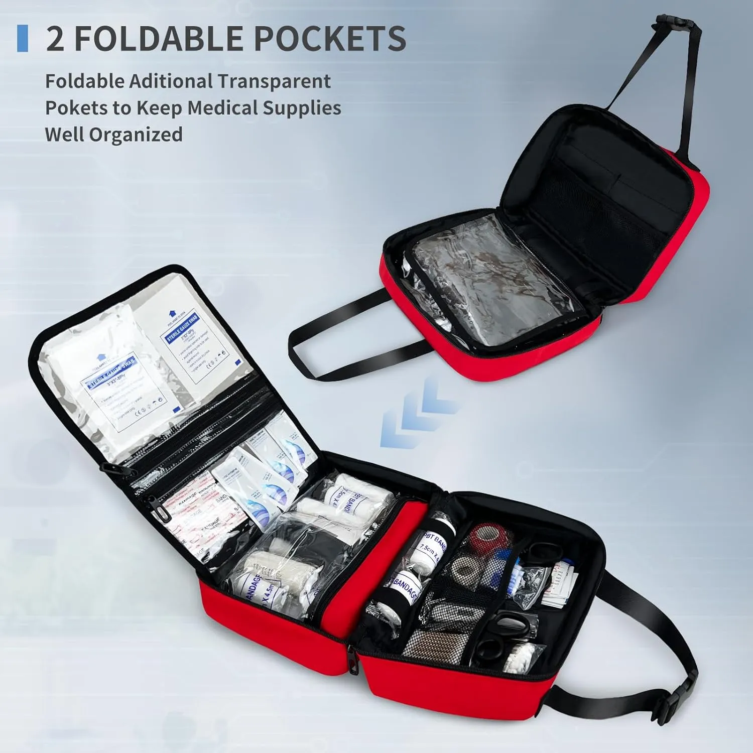 Portable First Aid Bag, Empty Emergency Trauma Kit with Reflective Strips, Multi-Compartment Medical Organizer for Travel, Camping, Car, Outdoor and Home, BAG ONLY (Red)