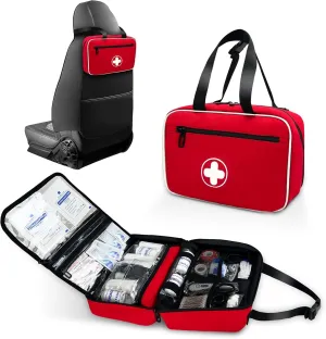 Portable First Aid Bag, Empty Emergency Trauma Kit with Reflective Strips, Multi-Compartment Medical Organizer for Travel, Camping, Car, Outdoor and Home, BAG ONLY (Red)
