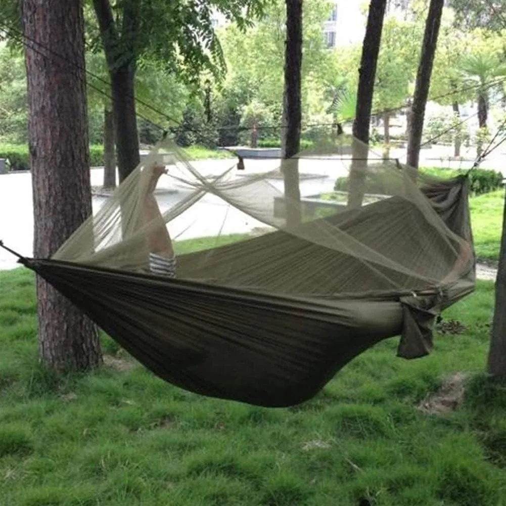 Portable Hammocks 1-2 Person Portable Outdoor Camping Hammock Parachute Fabric Hanging Bed Hunting Sleeping Swing Hamac Hammock for Outdoor(Army Green)