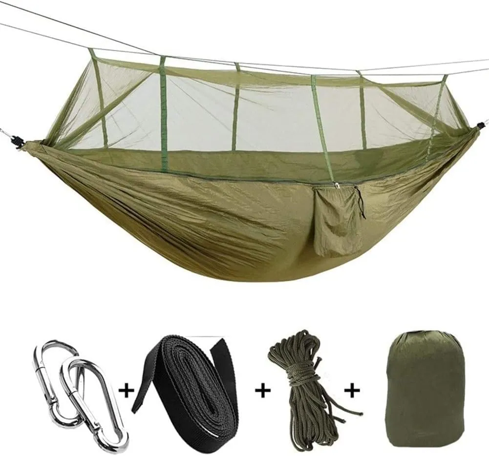 Portable Hammocks 1-2 Person Portable Outdoor Camping Hammock Parachute Fabric Hanging Bed Hunting Sleeping Swing Hamac Hammock for Outdoor(Army Green)