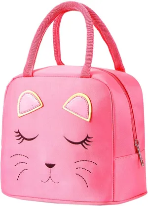Portable Insulated Lunch Bag for Kids Girls Cute Reusable Lunch Box for School Picnic Leakproof Lunch Tote Handbag(Pink)