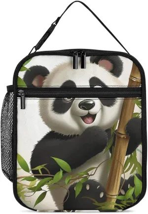 Portable Insulated Meal Bag,Cute Panda Climb Bamboo Print Hand-held Insulated And Cold Meal Bag,cross-body Portable Meal Bag
