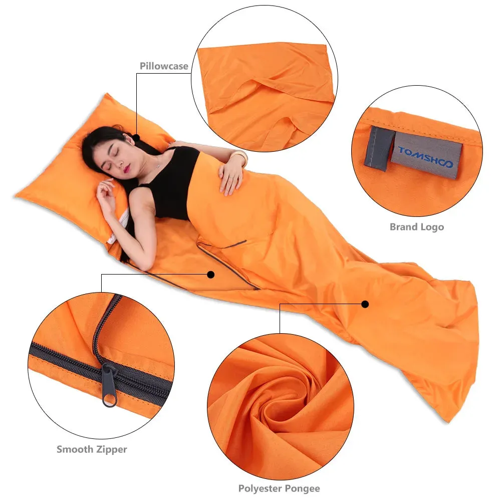 Portable Sleeping Bag Liner with Pillowcase - 70x210CM, Polyester Pongee, for Camping, Hiking, and Travel
