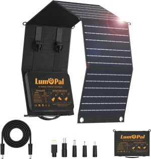 Portable Solar Panel, LUMOPAL 60W Foldable Solar Panels Folding Solar Charger with PD60W USB C QC3.0 USB A Output Waterproof for Camping Backpacking Compatible with Phone Laptop Portable Power Station