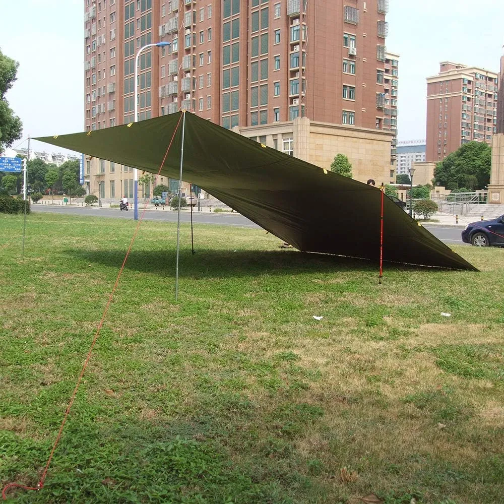 Portable Tarp for Hammock Tent Shelter Backpacking Camping Outdoor Picnic Hiking Travel (Khaki, 3 x 5 M, for 6-7 People)