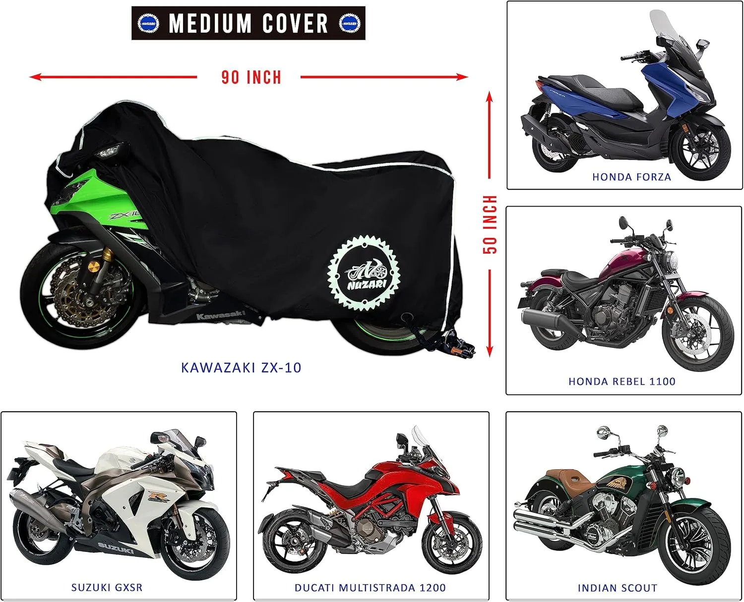Premium Motorcycle Accessories - Motorcycle Covers Waterproof Outdoor Storage - Powersports Vehicle Covers - Dirt Bike Motorcycle Cover for Adult Bikes - 250cc Scooter Cover, Reflective tarp M