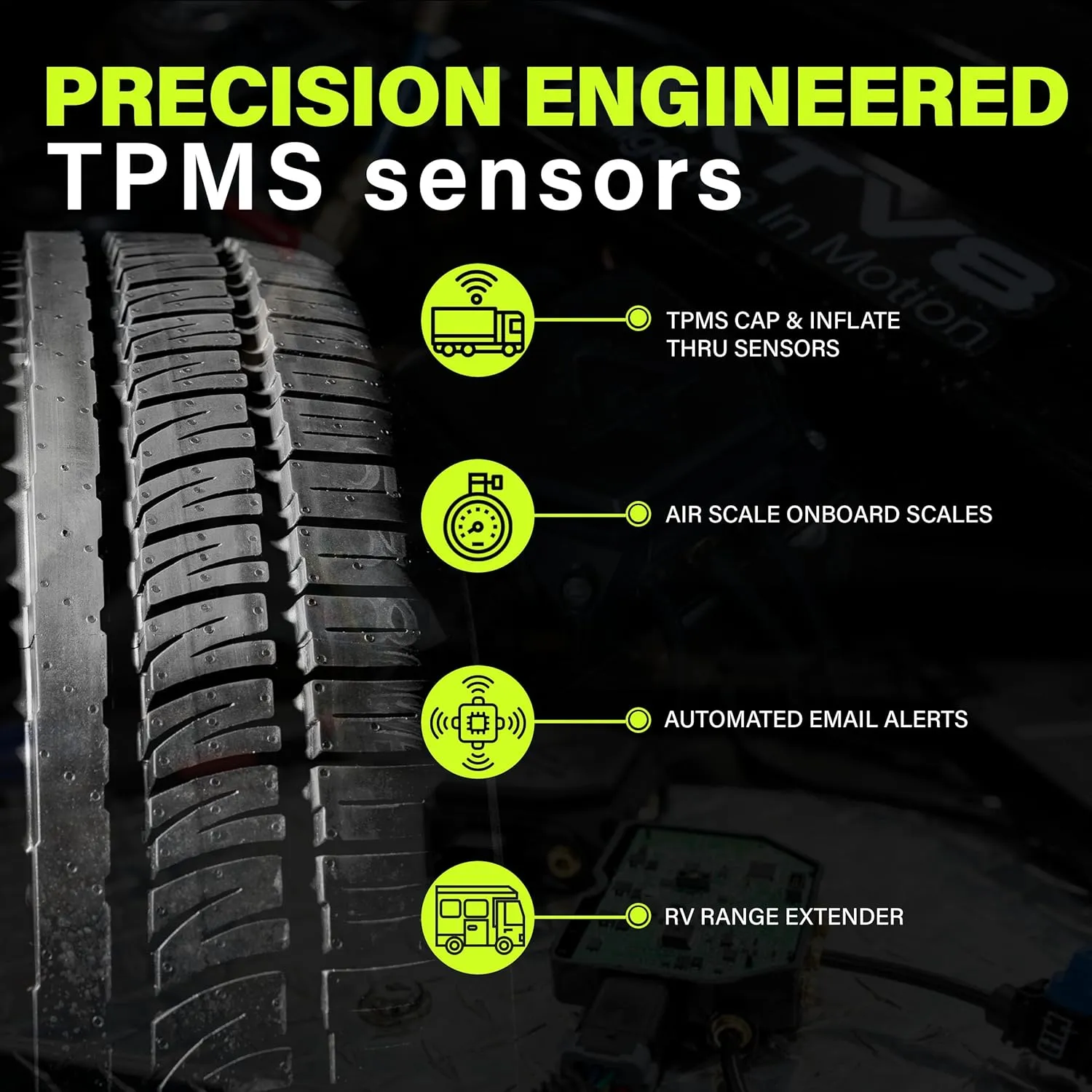 PressureTech Wireless Tire Pressure Monitoring System - TPMS Sensors for Automobiles, Motorcycles, Powersport Vehicles, RVs, Trailers - Real-Time Display w/iOS or Android App (0-150 PSI) (Pack of 2)
