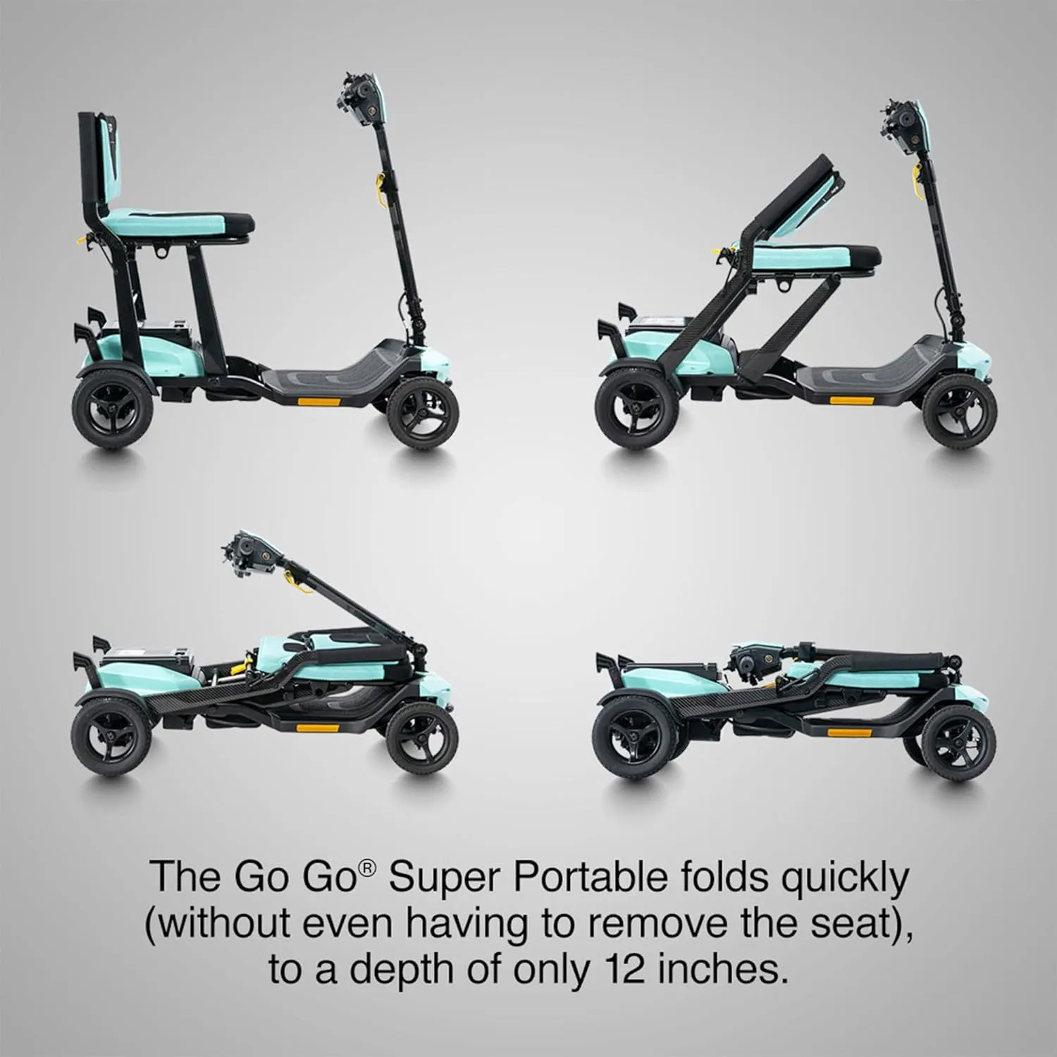 Pride Mobility Go-Go Super Portable Travel Lightweight Folding Mobility Scooter | up to 4.5 mph Go Go Scooter for Seniors, Adults, Elderly | Airline-Compliant Lithium Battery (Mint)