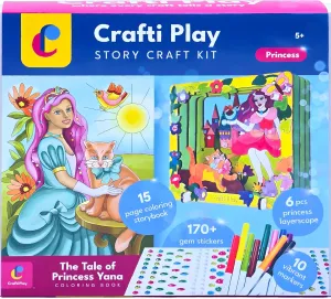 Princess Story Craft Kit - Complete Arts & Crafts Set with Story Coloring Book, Gem Stickers, Markers & 3D Princess Layerscape, Arts and Crafts For Kids Ages 8-12, 6-8, 5 year old, Best Gift for Girls