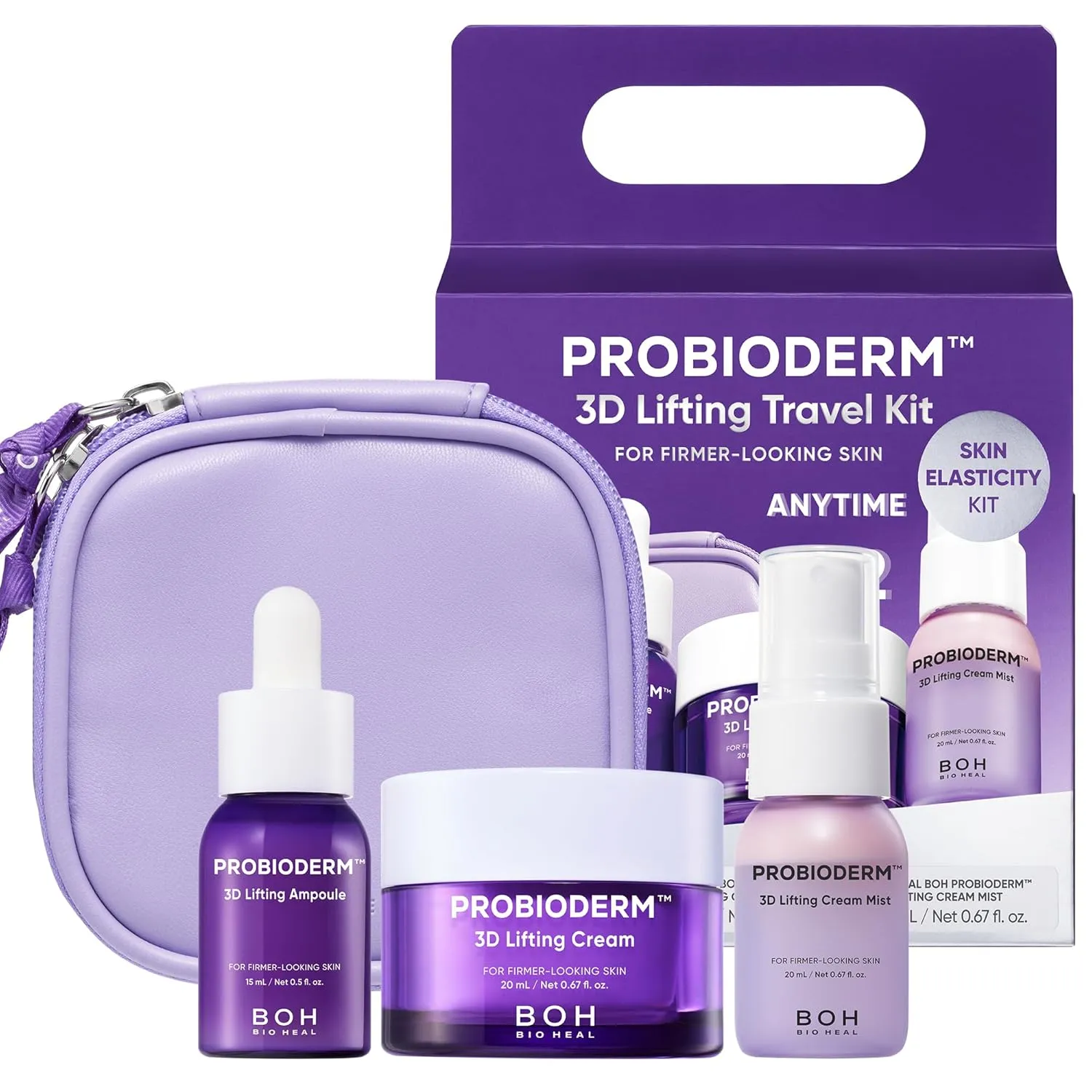 Probioderm 3D Lifting Travel Size Skin Care Kit | Korean Skincare Set for Firming & Hydration, with Ampoule, Face Moisturizer & Serum Spray | Mini Travel Essentials & Gift Set for Women